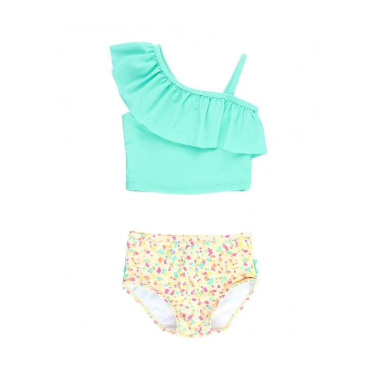 Rufflebutts Confetti Beach Island Blue Ruffle Tankini, Size: 12-18m