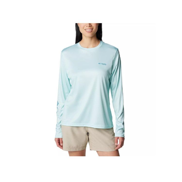 Columbia Tidal Tee™ PFG Fish Star Long Sleeve, Color: Icy Morn / Fish Star Splashflora, Size: XS