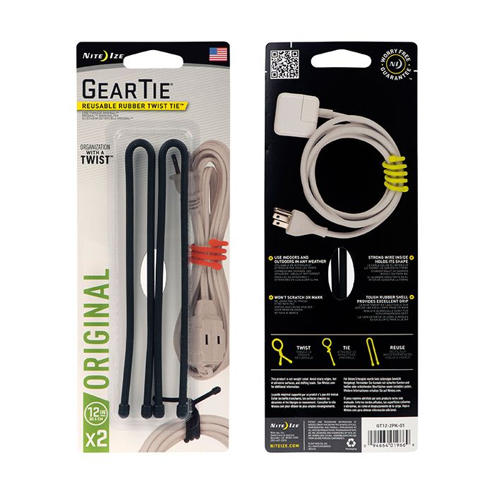 NiteIze Gear Tie  Reusable Rubber Twist Tie 12&quot;, Color: Black