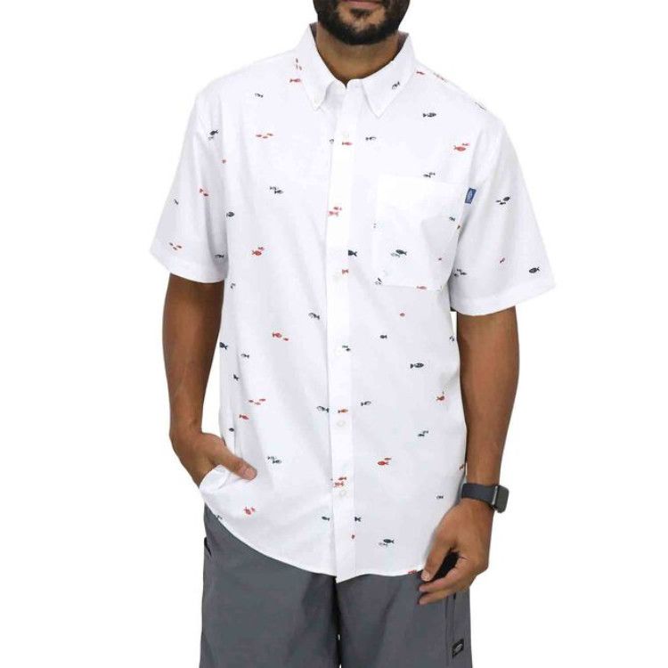 Aftco Captain's Lounge SS Button Down, Color: White, Size: SM