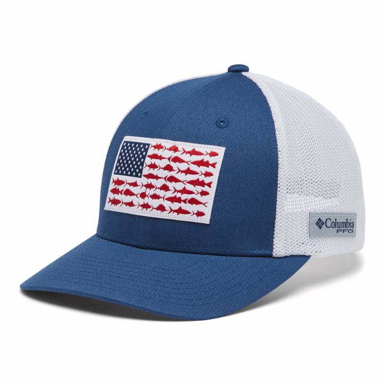 Columbia PFG Fish Flag™ Mesh Ball Cap, Color: Night Tide / White, Size: S/M