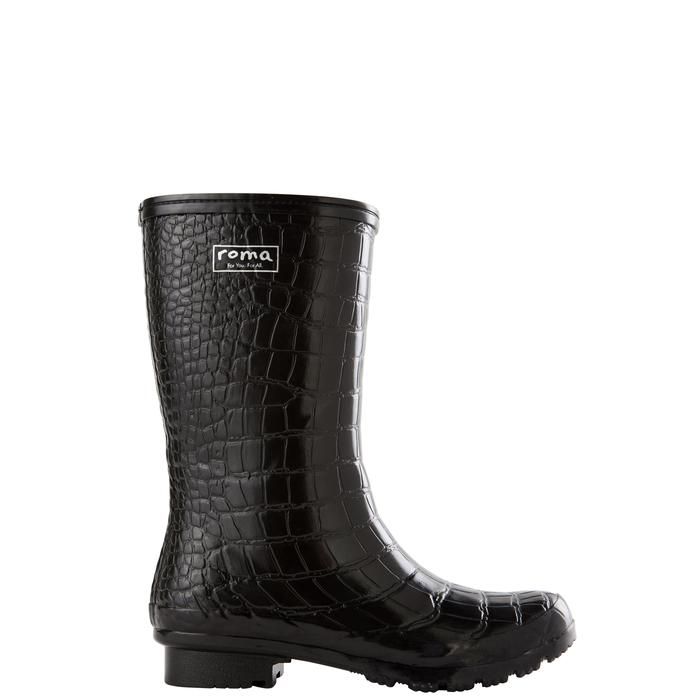 Roma Women's Emma Mid Black Croc Emboss Rain Boot, Size: 6