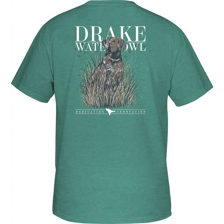 Drake Chocolate Lab SS Tee, Color: Sea Blue Dark Heather, Size: SM