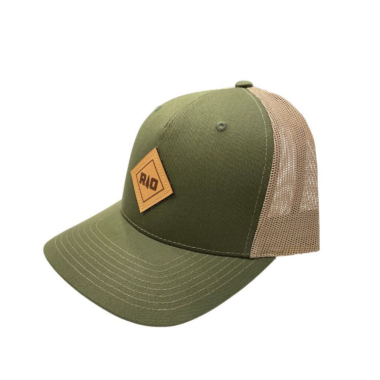 Rock Outdoors Double Diamond RO Leather Patch Mid Profile Trucker Hat, Color: Army Olive/Tan