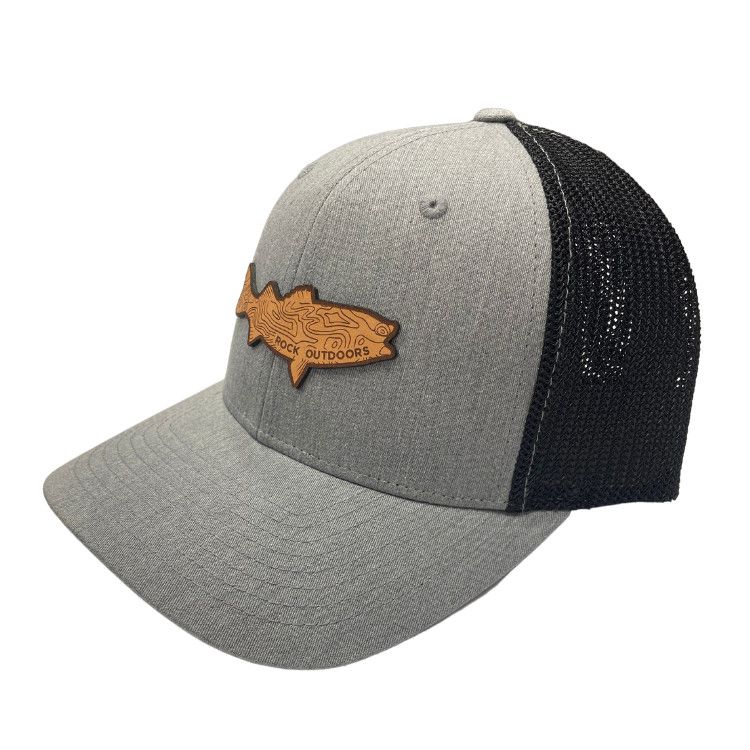 Rock Outdoors Leather Bass Patch Flex Fit Hat, Color: Heather Grey/Black