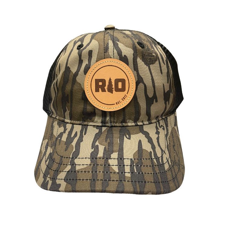 Rock Outdoors RO Round Leather Patch Unstructured Trucker, Color: Mossy Oak Bottomland/Black