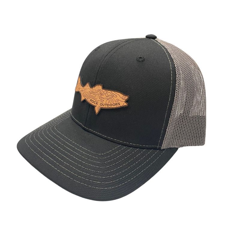Rock Outdoors Leather Bass Patch Trucker Hat  Recycled Fabric, Color: Black/Charcoal