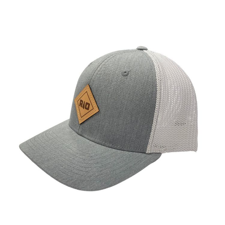 Rock Outdoors Double Diamond RO Leather Patch  Flex Fit Hat, Color: Heather Grey/White, Size: SM-MD