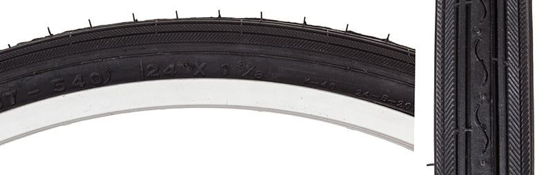 TIRES SUNLT 24x1-3/8 BK/BK RD K40 WIRE