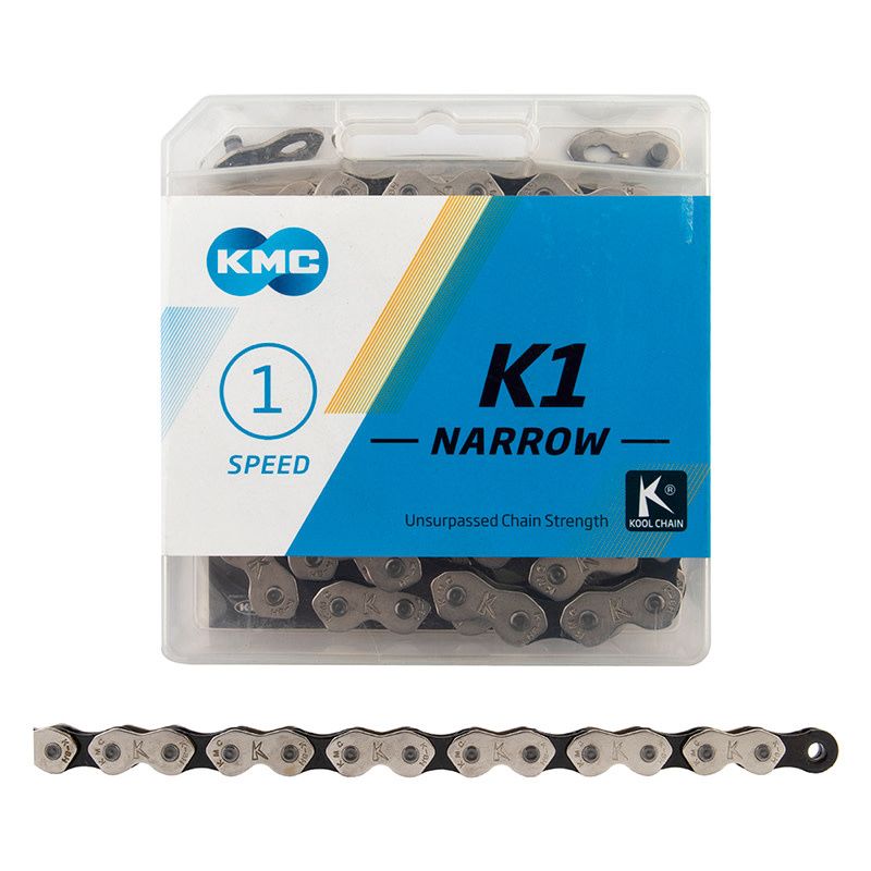 KMC K1 Kool Narrow Chain - Single Speed 3/32&quot;, 110 Links, Silver/Black