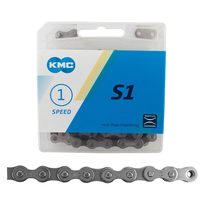 KMC S1 Chain - Single Speed 1/2&quot; x 1/8&quot;, 112 Links, Silver/Black