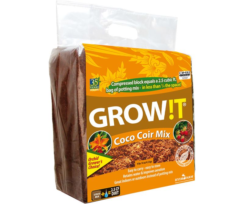 Grow!T Organic Compressed Coco Coir Planting Mix, 2.5 Cu Ft/19 Gal