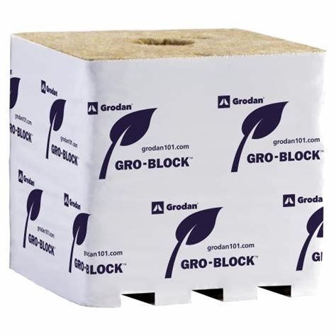 Grodan Pro Improved Rockwool Block, 4&quot;x4&quot;x4&quot; UNWRAPPED, case of 144