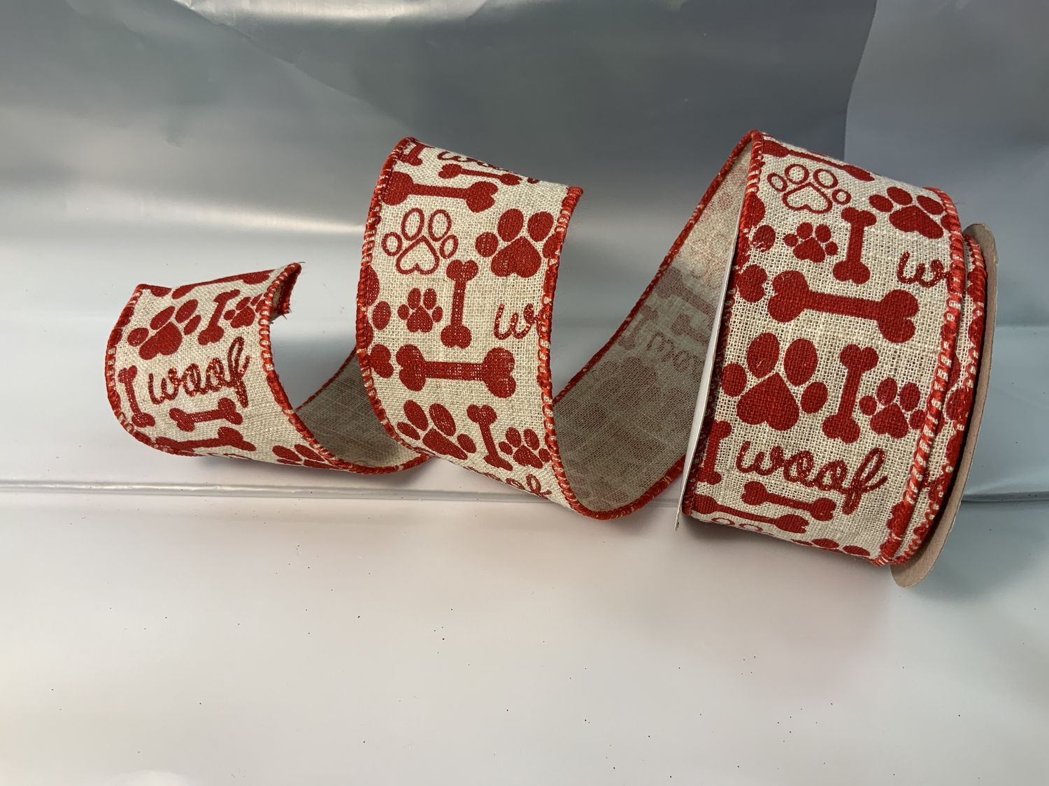 Ribbon, Dog Bone Red/Natl 2-1/2"x10y