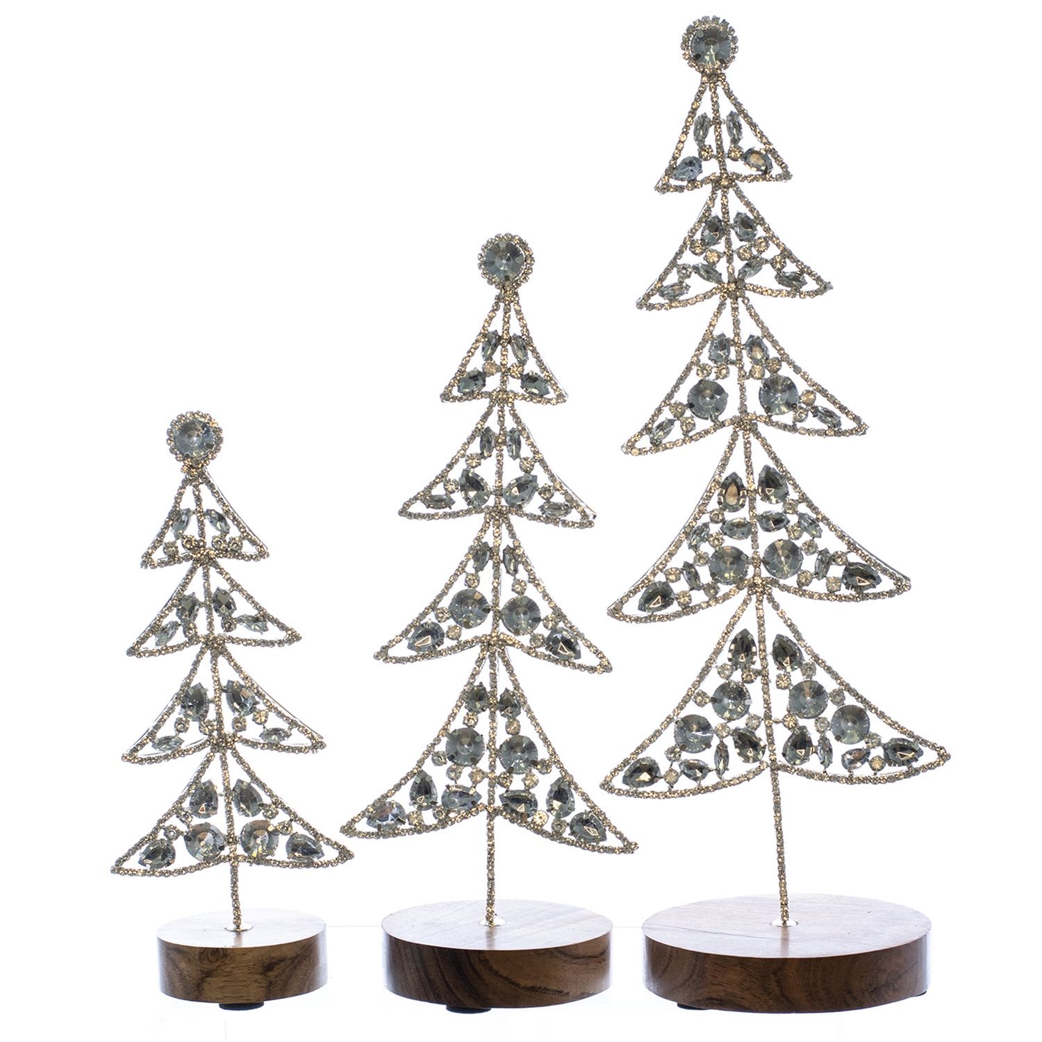 Tree, Silver Metal w/Clear Jewels, Small Set/3