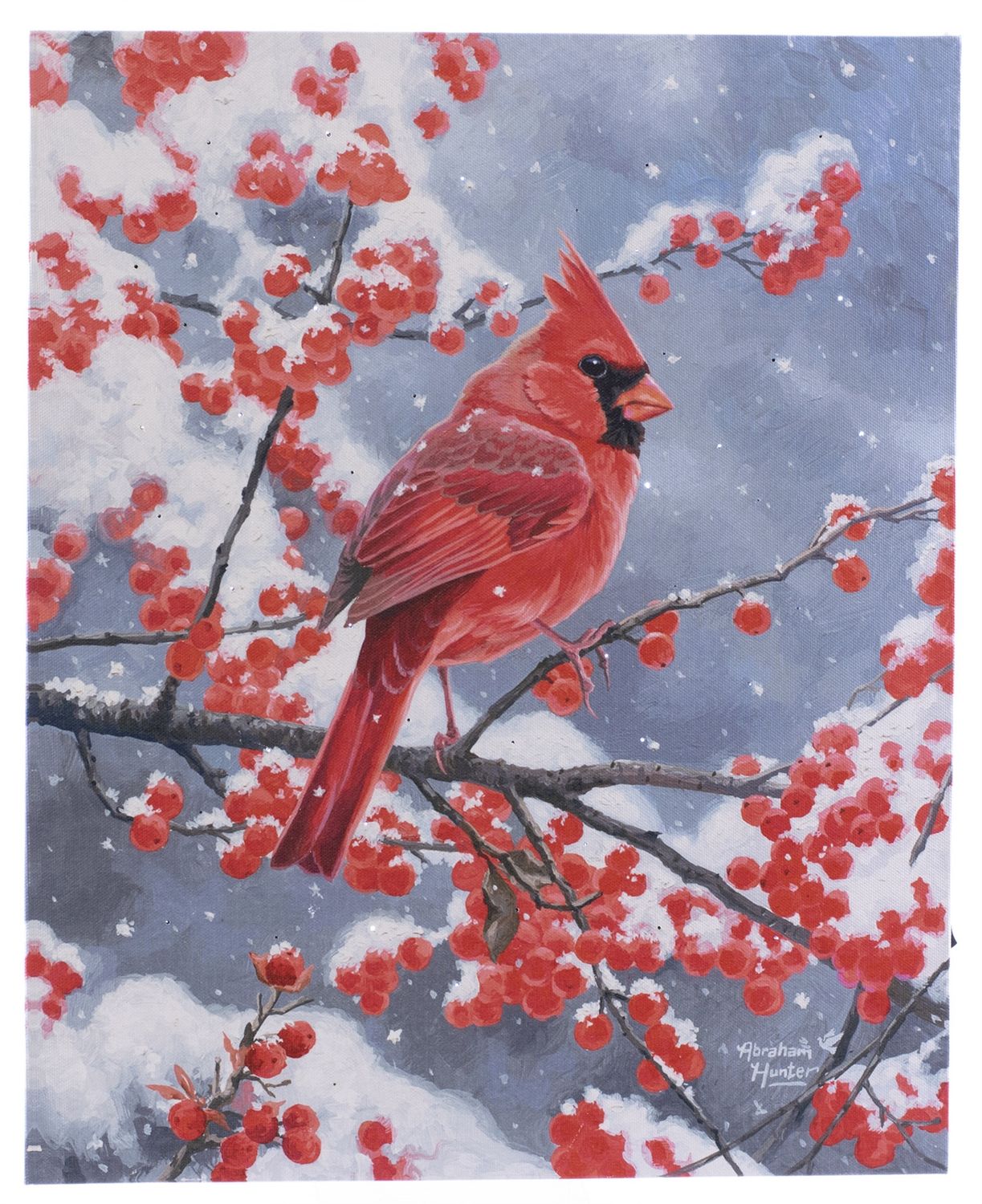 LED Canvas, Cardinal w/Berries Lg