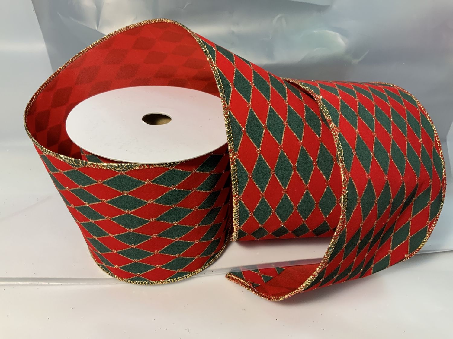 Ribbon, Glitter Harlequin 10yd r/Grn