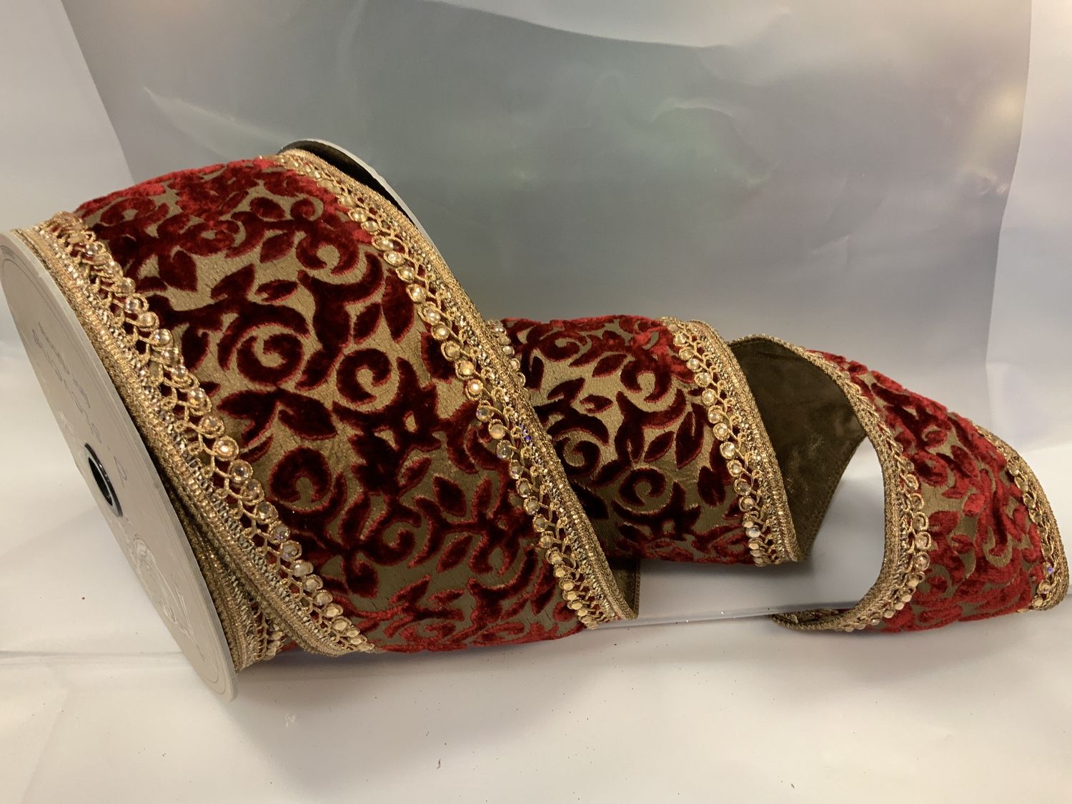 Ribbon, Devore Velvet Gold Trim 4"x10yds