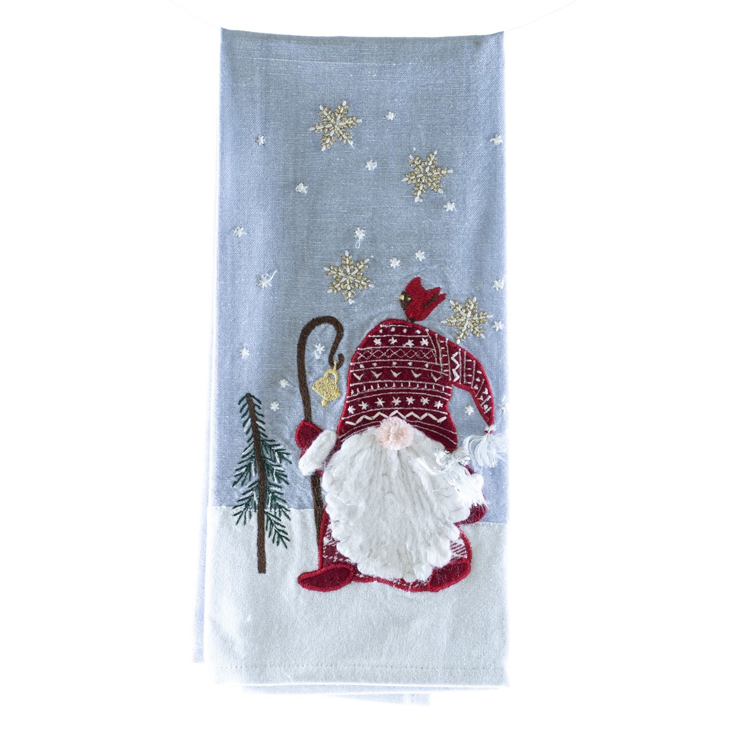 Dish Towel, Embr Snowy Gnome blue