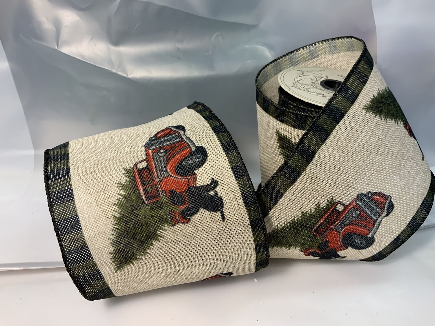 Ribbon, Red Truck/Blk Dog grn checked