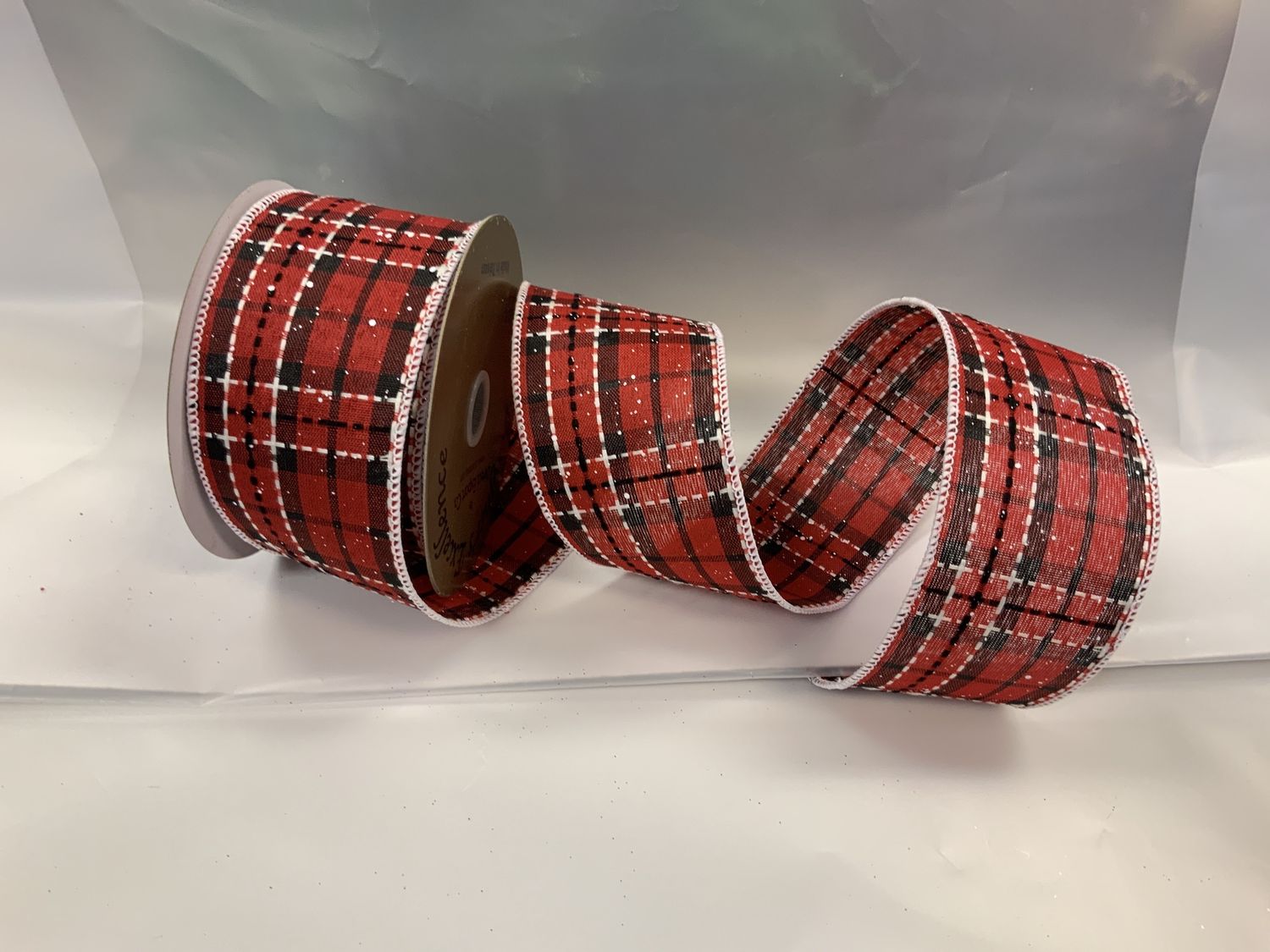 Ribbon, Snow Fleck Plaid Red