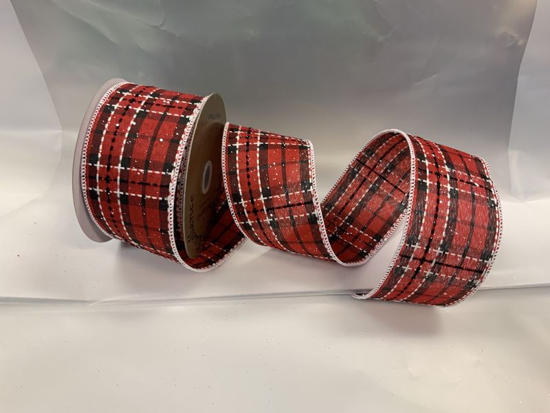 Ribbon, Snow Fleck Plaid Red