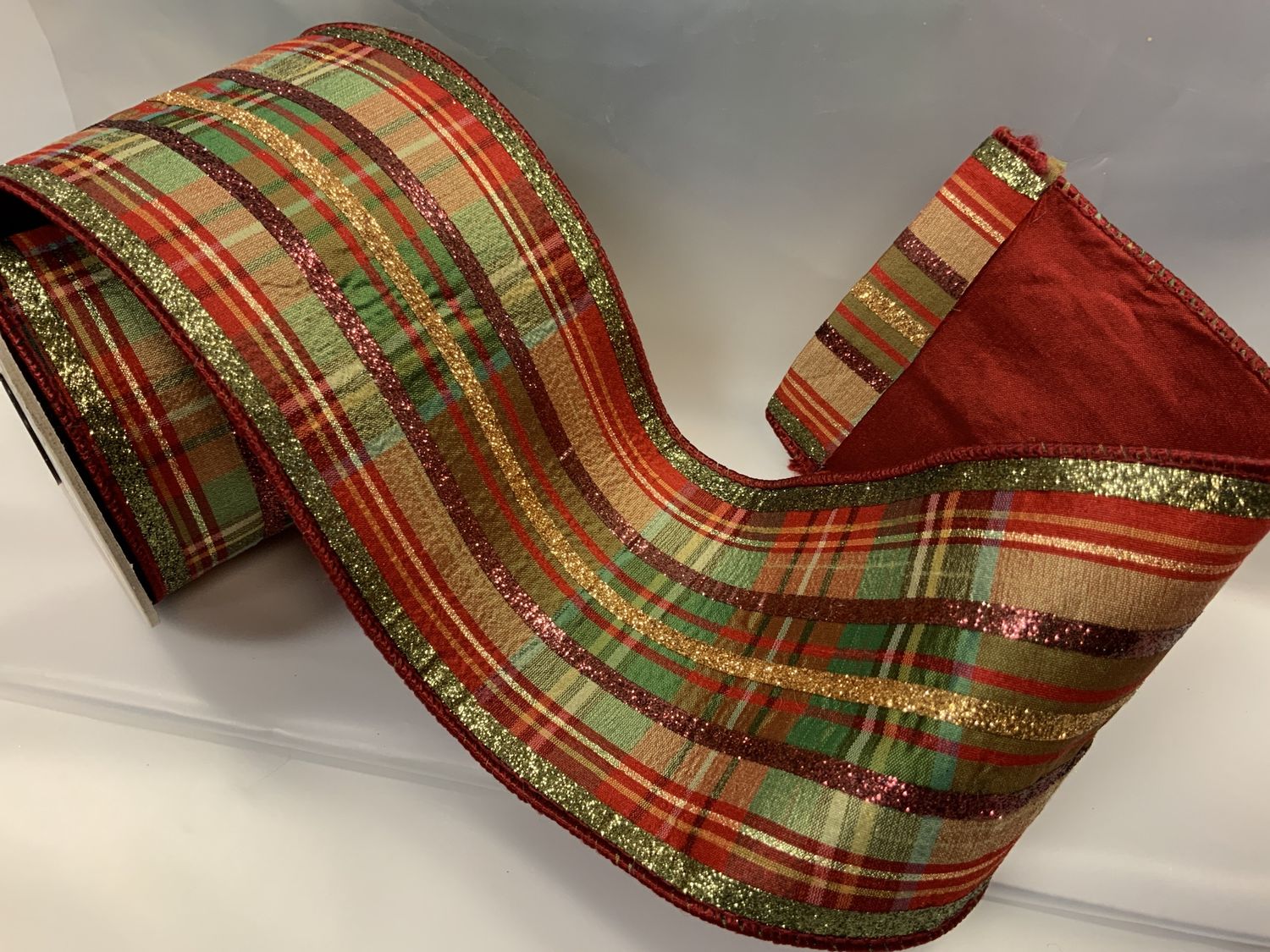Ribbon, Dupion Plaid Red/green