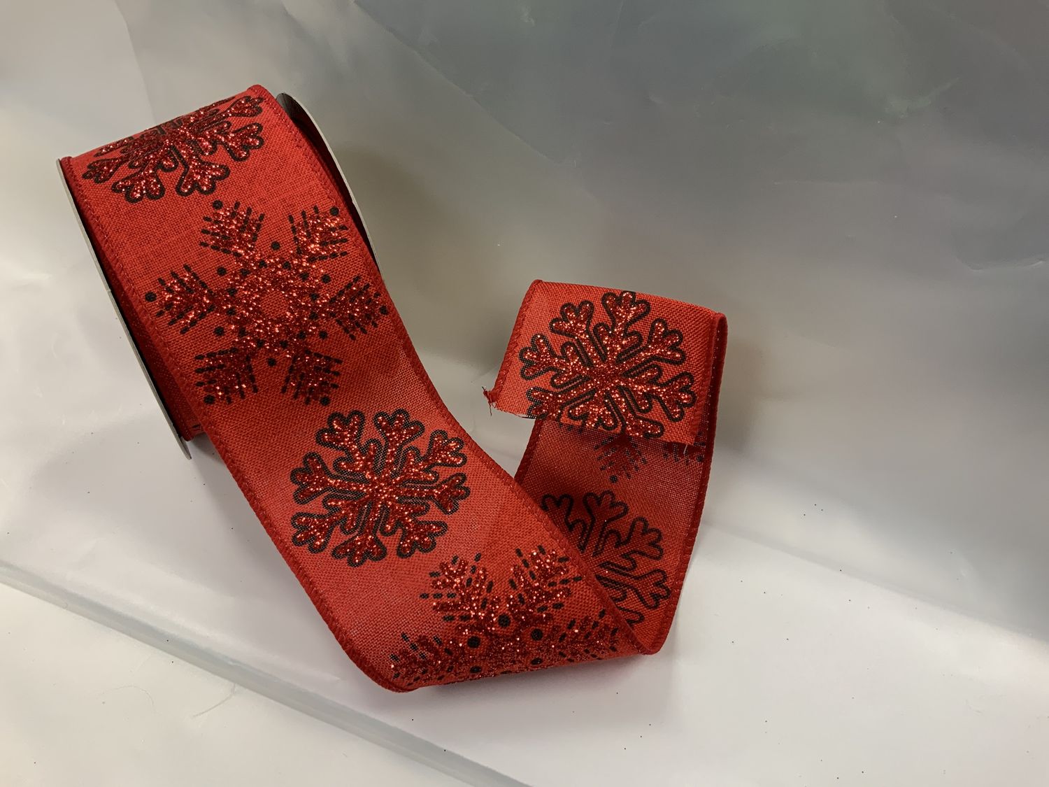 Ribbon, Red Glitter Snowflake