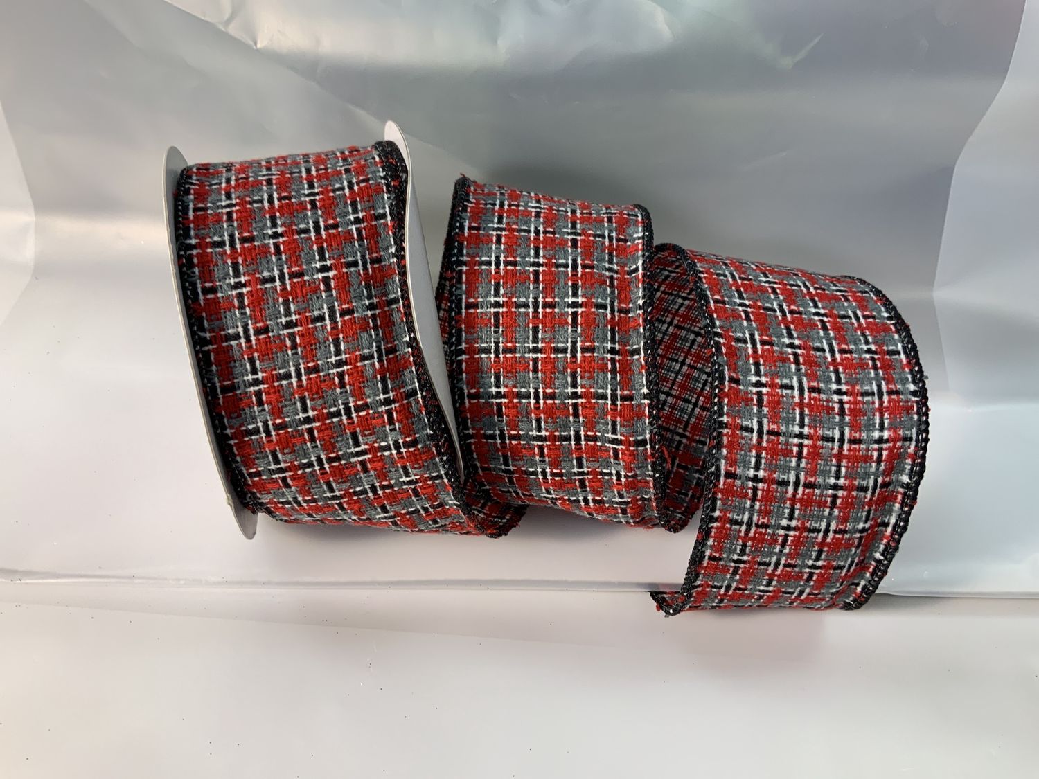 Ribbon, Grey Red Plaid 2.5"x10yds