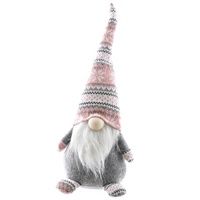 Gnome, Never Grey body with pink snowflake knit hat, sitting