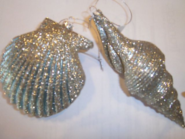 Ornament, Aqua Pearl Seashell Glitter 2 ass't