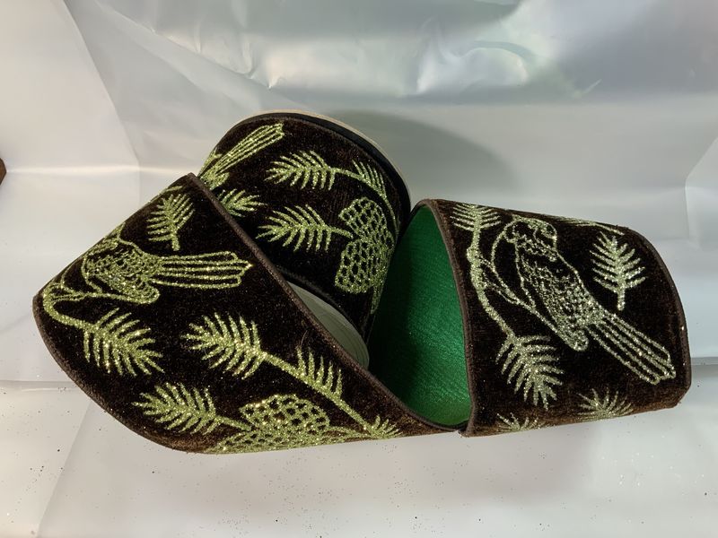 Ribbon, Velvet Birds 5yds Green