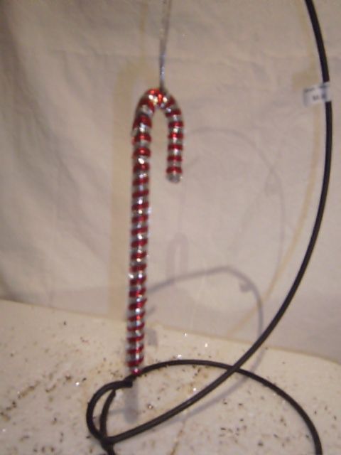 Ornament, Candy Cane Red/Silver Tinsel 6"