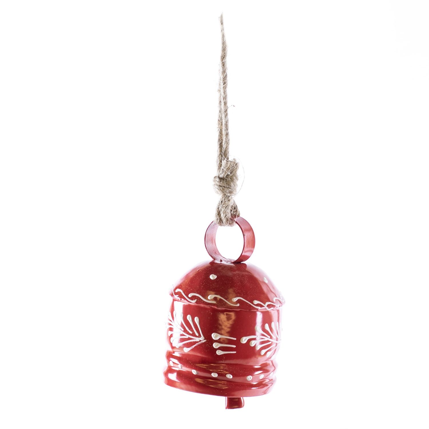 Ornament, Metal Bell 3.5" Red w/White