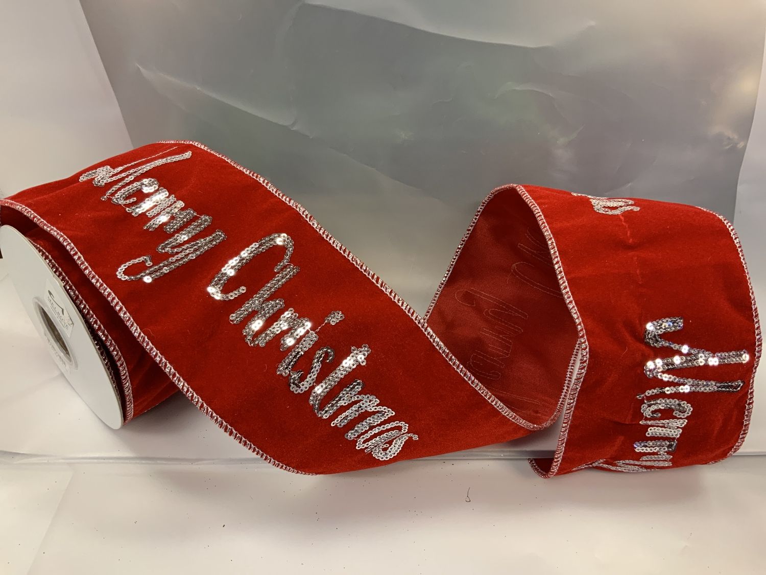 Ribbon, Red 5 yds slv words