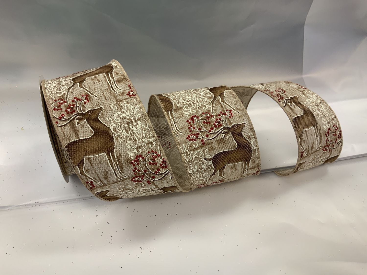 Ribbon, Deer Filigree/Natural 2-1/2"x10y