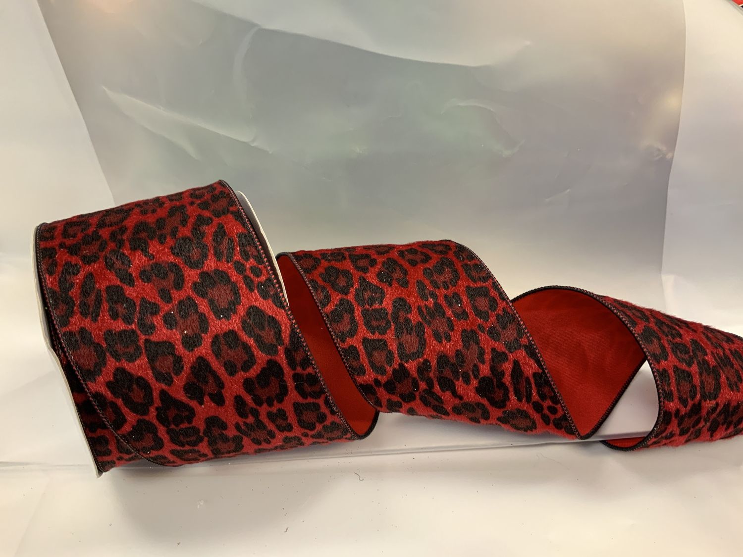 Ribbon, Red/Blk Cheetah Crimson 4"x10y