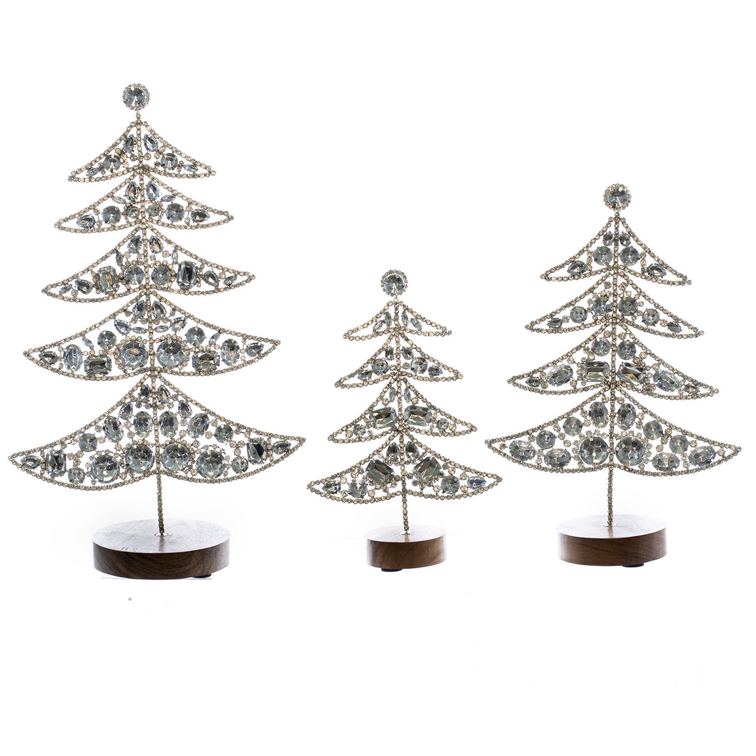 Tree, Silver Metal w/Clear Jewels, Lg Set/3