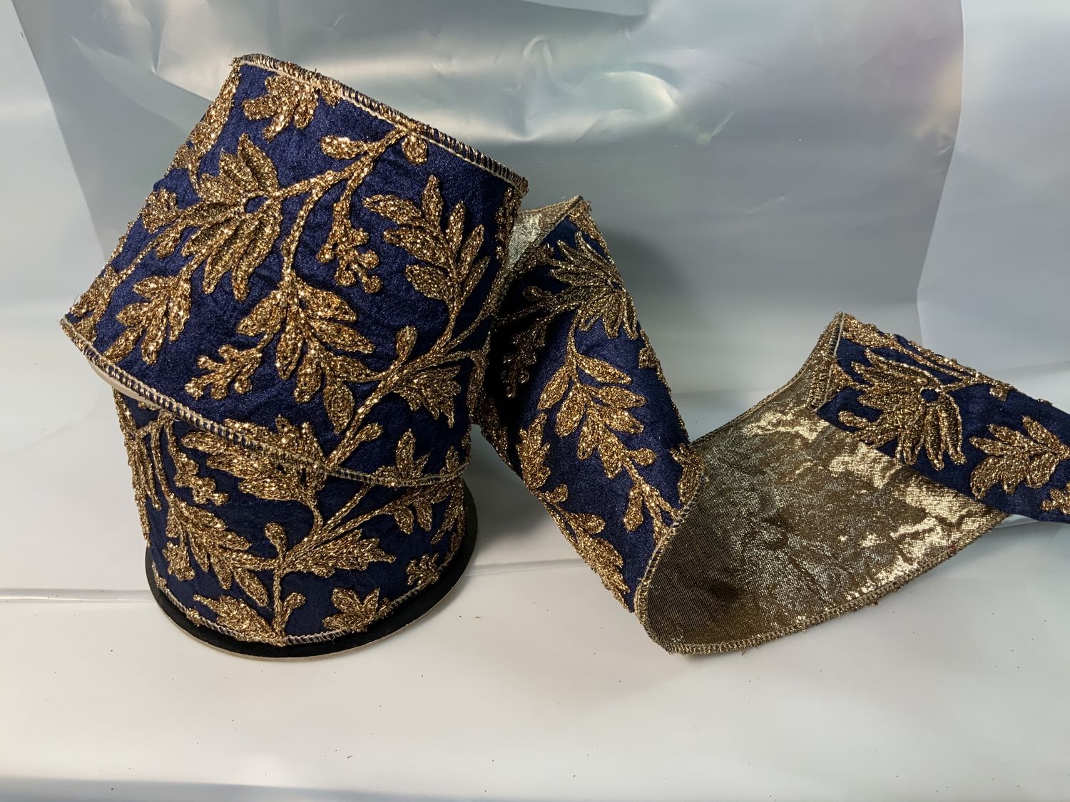 Ribbon, Taffeta Floral 5yds Navy