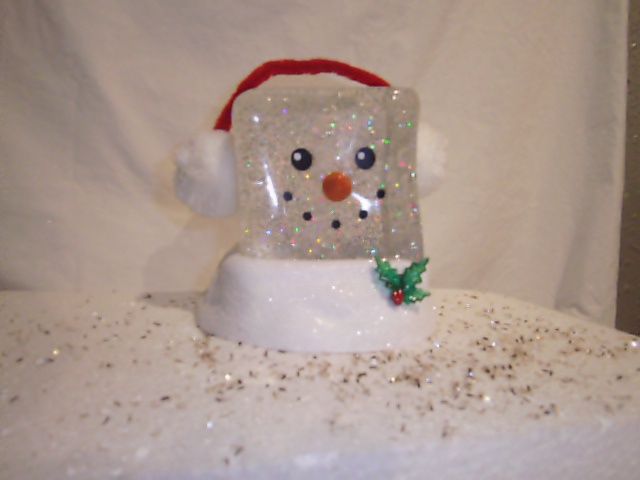 Snow Globe, LED Snowman 7" Ice Cube w/Muffs