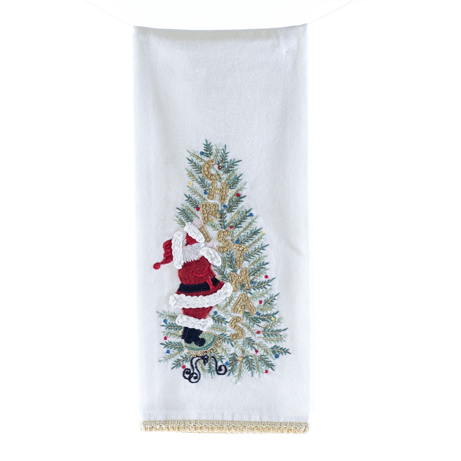 Dish Towel, Embr Santa &amp; Tree tassle fring