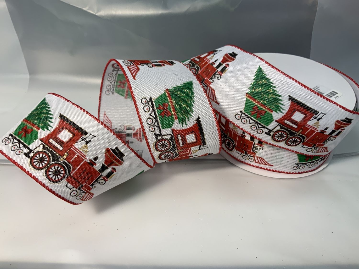 Ribbon, Train w/xmas Tree Linen 2-1/2&quot;x20y