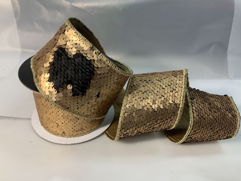 Ribbon, Sequin Gold &amp; Blk 2.5&quot;x5yrd