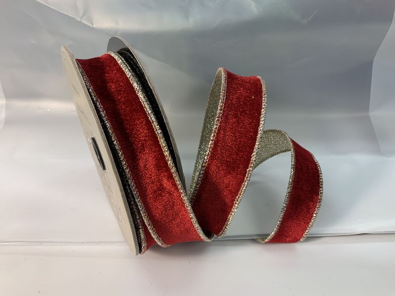 Ribbon, Red Velvet 1&quot; gold back