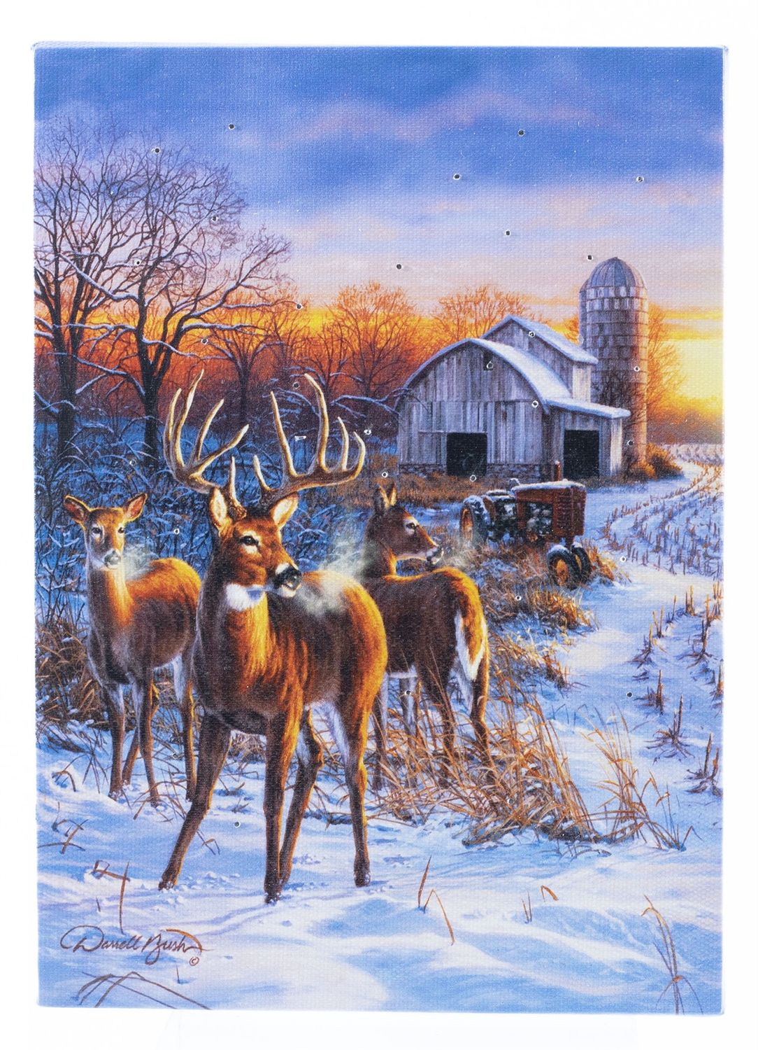 LED CANVAS, Winter Cabin With D Cabin W/Deer