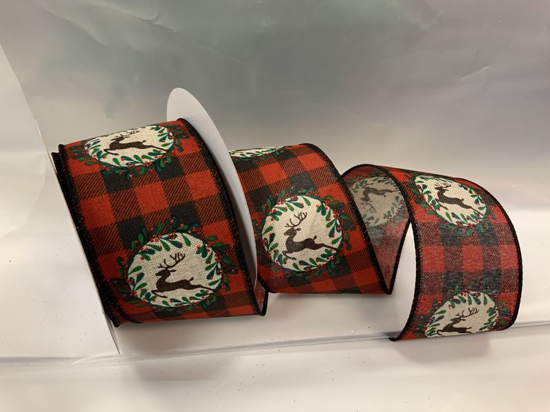 Ribbon, Deer Emblem Buffalo Chk 2.5x10 RdBlk