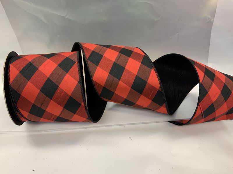 Ribbon, Faux Dupion Check 4&quot; red 10yd