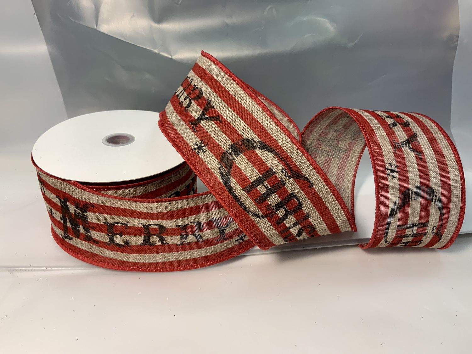 Ribbon, Natl/Red Merry Xmas 2-1/2&quot;x20y