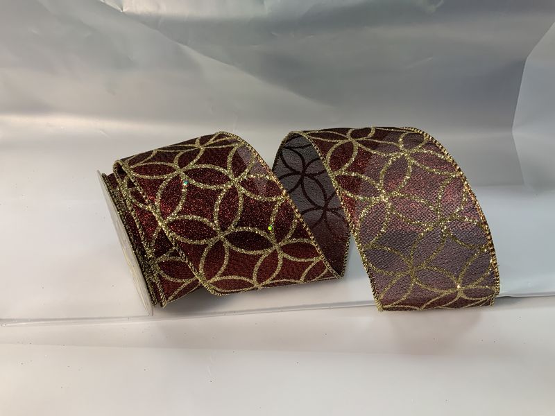 ribbon, burg&amp;gold 10yds. glitt
