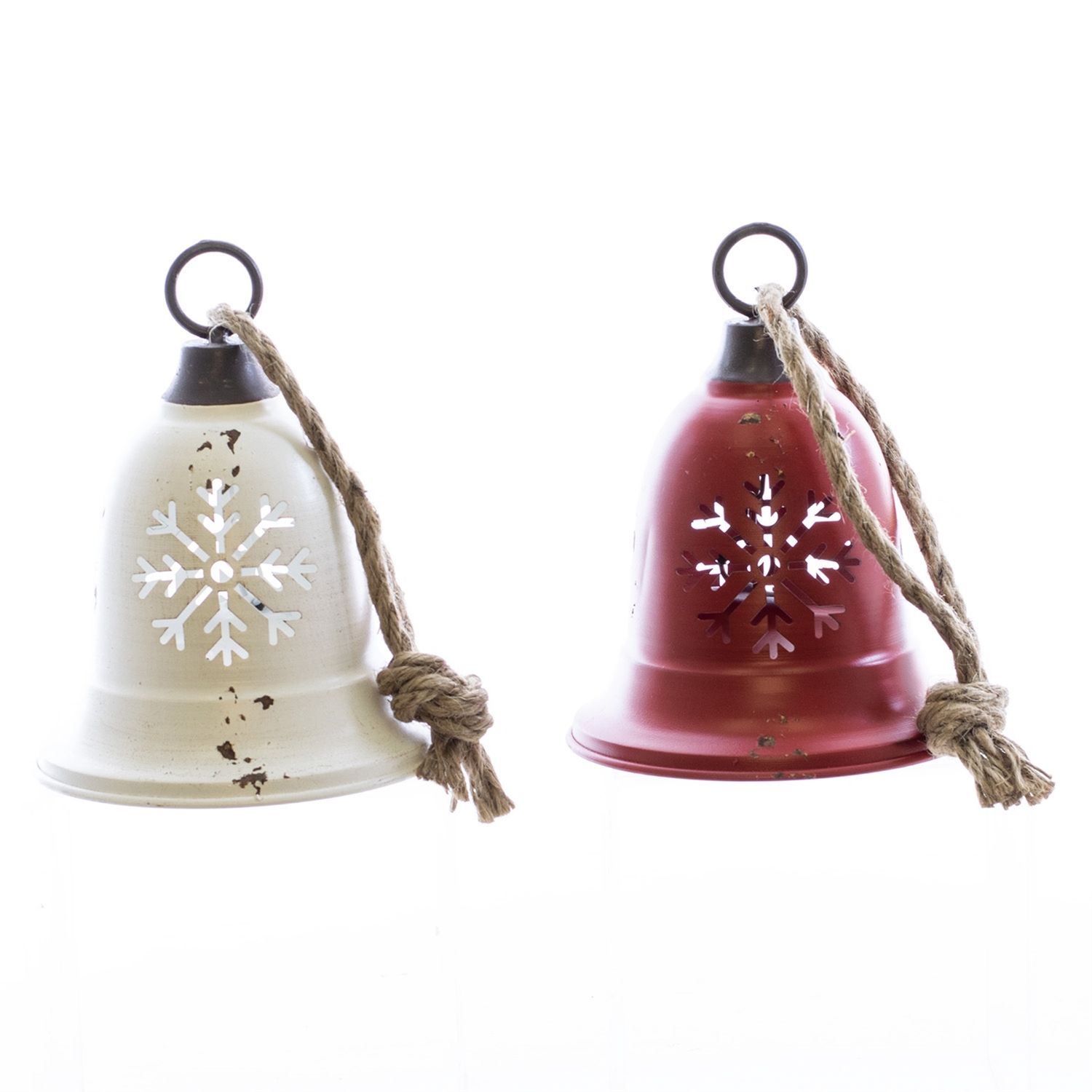 Bell, Metal 8" Red or White 2/Snowflake Cutout 2 ass't